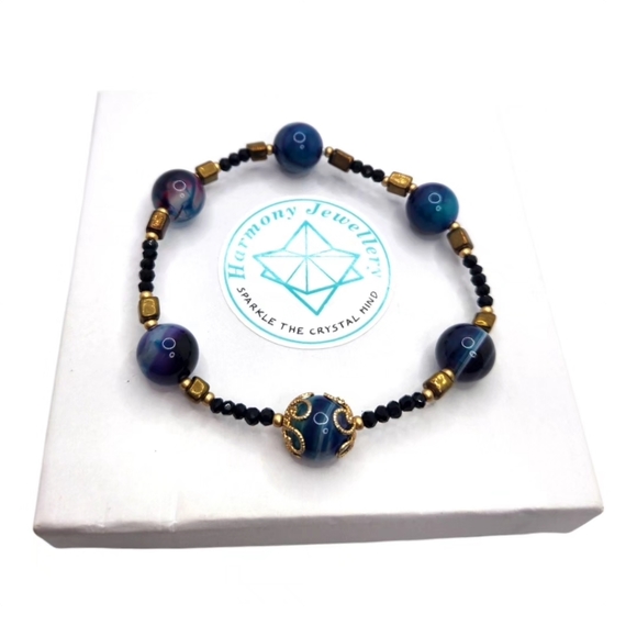 Blue Agate, Czech Glass bracelet - Picture 1 of 3